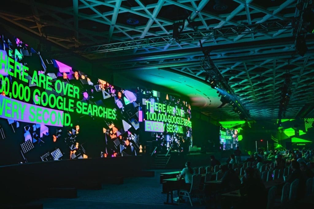 Curved LED walls at Future Faster conference event in the Bahamas by Production company and creative event agency, Event Concept.